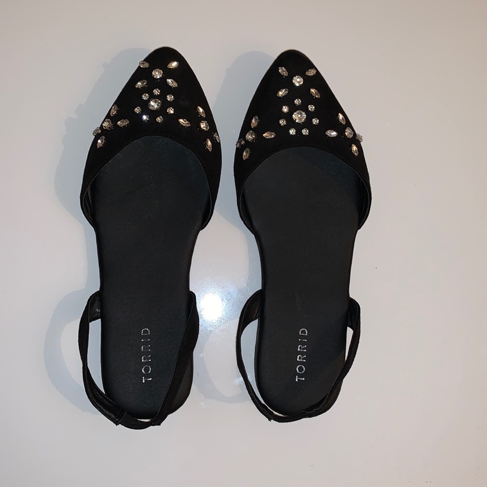 Torrid Size 12 FLAT SLINGBACK WITH JEWELS BLACK